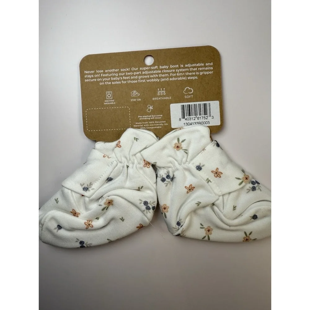 Goumi Kids Soft Stay-On Baby Boots Infant‎ Booties, 0-3M, Floral NWT